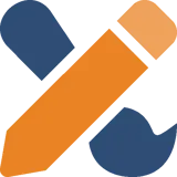 Een oranje en blauw potlood en penseel dat staat voor branding