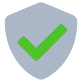 Een blauw schildpictogram met een groen vinkje erin, dat staat voor beveiliging