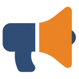 Een blauwe en oranje megafoon die marketing uitbeeldt