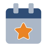 Een blauw kalenderpictogram met een oranje ster, die onze tool voor uitnodigingen voor evenementen weergeeft