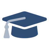 Een blauw pictogram met een afstudeerhoed, dat onze cursusplanningstool weergeeft